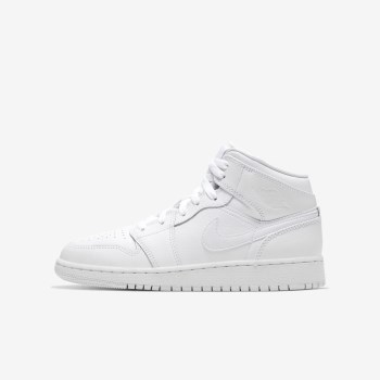 Nike Air Jordan 1 Mid - Nagyobb Gyerek Utcai Cipő - Fehér/Fehér/Fehér